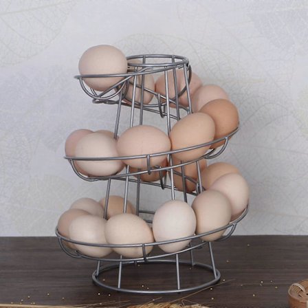 Eggdispenser Stativ Spiraldesign Metall Egg Skelter Frittstående Tråd Kylling Egg Oppbevaring Organizer Display Holder-lingling}