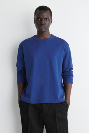 COS Men's Relaxed Jersey Interlock Long Sleeve T-Shirt in Blue
