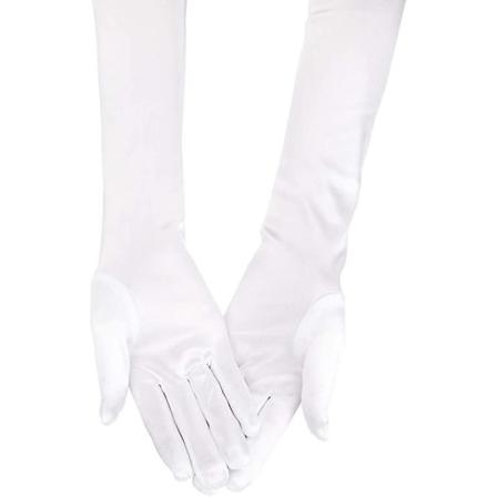 Lange Satin Håndskuer med Albuelængde Strækbare Operahandsker Aftensfest Dans Handsker til Kvinder (2 par, Hvid)