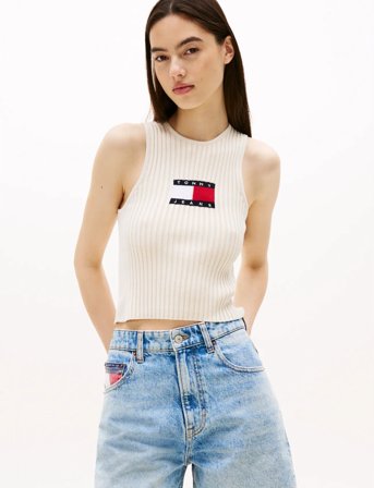 Tommy Jeans Tjw Rib Racer Tank - Cream - XS