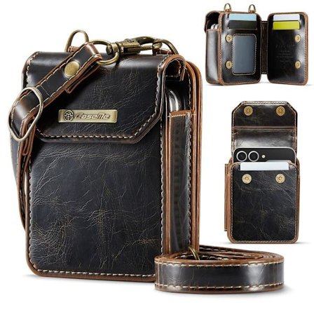 (För Samsung Galaxy Z Flip 5) Kosmetisk mini-väska crossbody och clutch med RFID-skydd, 5 kortfack och telefonficka i syntetläder