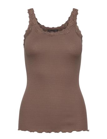 Silk Top W/ Lace T-shirts & Tops Sleeveless Brun Rosemunde*Betinget Tilbud