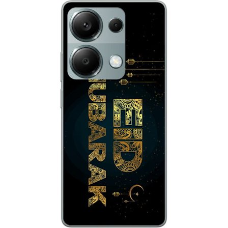 Kompatibelt Mobildeksel til Xiaomi Redmi Note 13 Pro 4G Gyldent Ramadan-motiv med dekorativ typografi, lykter, halvmåne og stjerner på en mørk bakgrun