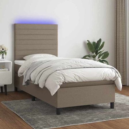 Maison Exclusive - Sängbotten med lameller och madrass samt LED Taupe 90x190 cm Tygt