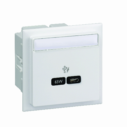 Schneider Electric Unica+ USB-laddare Typ C, 65W Vit, Strömbrytare & vägguttag