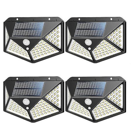 Utendørs solcellelys 100 Led 4-pakke, utendørs solcellelys bevegelsessensor, trådløs solcellelyskaster med 3 smarte moduser vanntett solcellelys