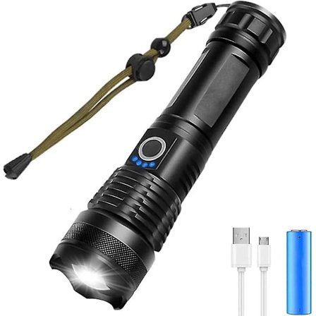 5000 Lumen USB Oppladbar LED Lommelykt, 18650 Batteri Inkludert 16.5cm