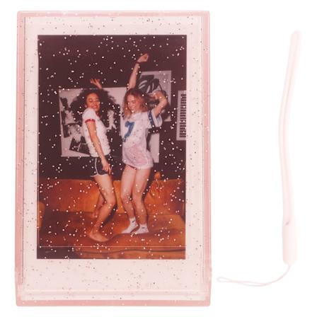 Fotoförvaringslåda för 3-tums direktbildskamera Foto PC Mini Fotohållare Fodral med handrep för bilder Kort Rosa Transparent Glitter