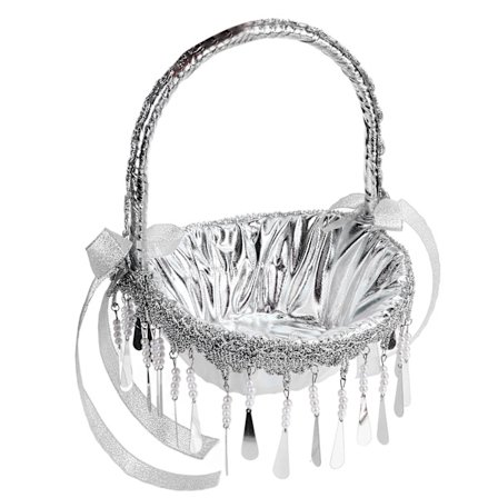 Blomsterpikekurv, sølv blomsterkurv bryllupsblomsterkurv med strassblonder til vielseseremoni (sølv S)