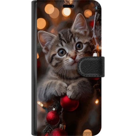 Kompatibelt Lommeboketui til Nothing Phone (2) Søt kattunge blant julepynt og varme lys med nysgjerrige øyne som ser opp, omgitt av dekorasjoner som