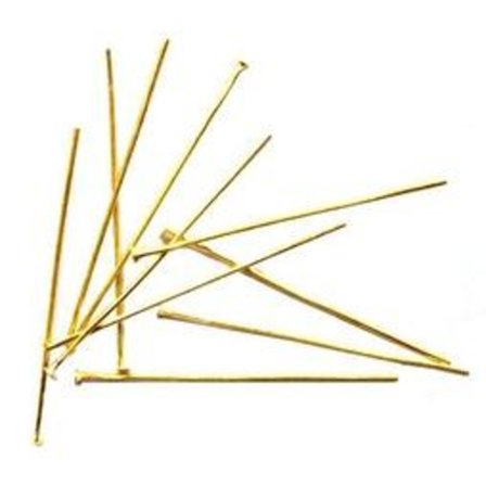 50 st Guldpläterade hattpinnar med platt hatt 45 mm. långa