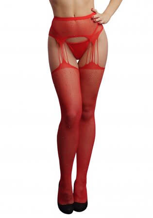 Suspender Rhinestone Pantyhose - Red - - Shots