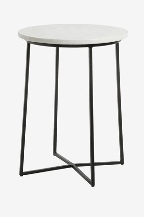 Kave Home - Sidebord BURNET B metall/hvit marmor - Hvit - Småbord - Fra Homeroom