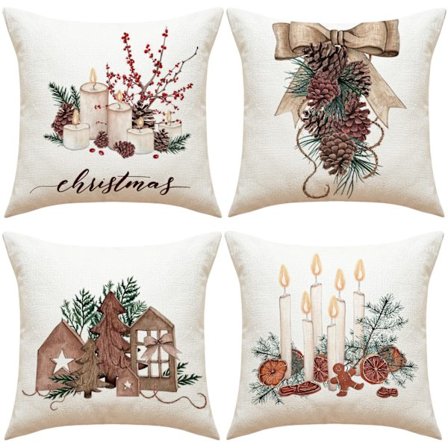 4 st Hjul jul lin tryckt kuddfodral, kuddfodral