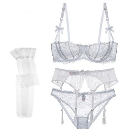 Sexig Lingerie för Kvinnor 4-delad Spets Strumpebandskjol Kroppsstrumpa Lingerie Set med Strumpa BH och Trosor - WELLNGS