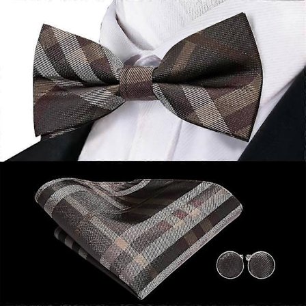 Beige Champagne Guld Silke Herr Fluga Näsduk Manschettknappar Set Jacquard Blommig Förknuten Fluga För Man Bröllop Företag