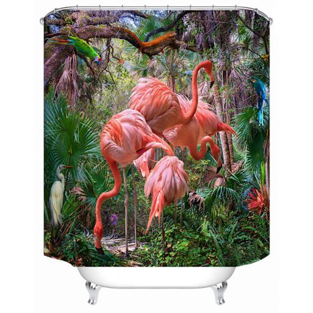 Flamingo duschdraperi, med 12 plastkrokar - stil 1