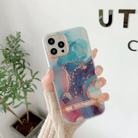 iPhone 13, Pro and Max Shockproof Case Elegant Marble and Rose Gold Details