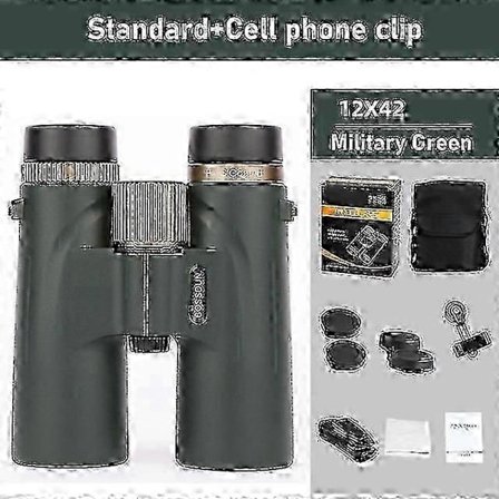 12x42 Kikare Professionell HD Teleskop Kraftfull Lång Räckvidd BAK4 Prisma Kompatibel med Jakt Utomhus Camping ED Lins IPX7 Vattentät Grön A Grön A