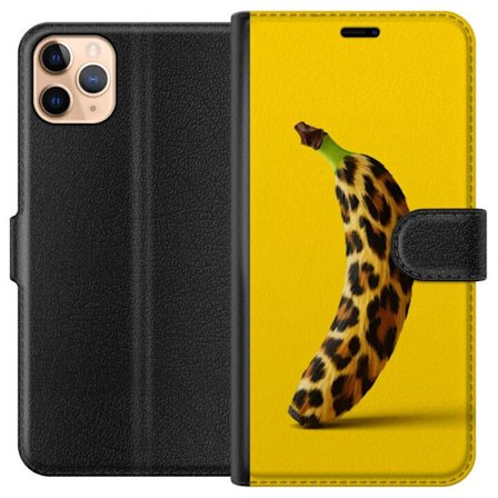 Kompatibel Tegnebogsetui til Apple Apple iPhone 11 Pro Max Banan med leopardmønster mod gul baggrund i en kreativ og legende design