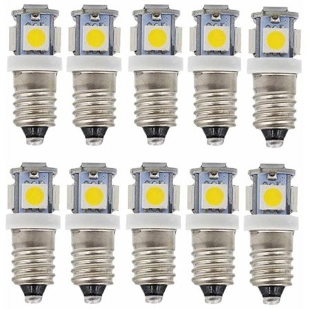 E10 AC LED Pærer - 10 stk. 6V 5 LED lamper - E10 Miniaturskrue 50Lm (AC 6V)