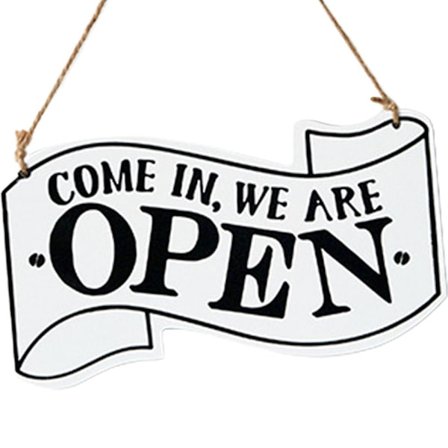 Træ åben og lukket tosidig skilt med reb til ophængning Vinta