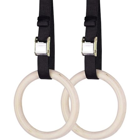 Gymnastikringe i træ med ophængsremme - sæt med 2 - 6 meter lange - Justerbare gymnastikringe - til hjemmetræning og fitness