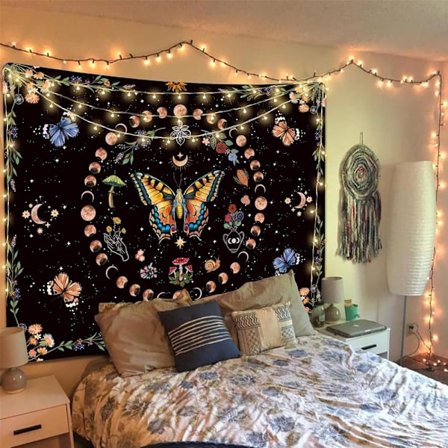 Fjärilsmåne fas blomma gobeläng botanisk blommig växt boho