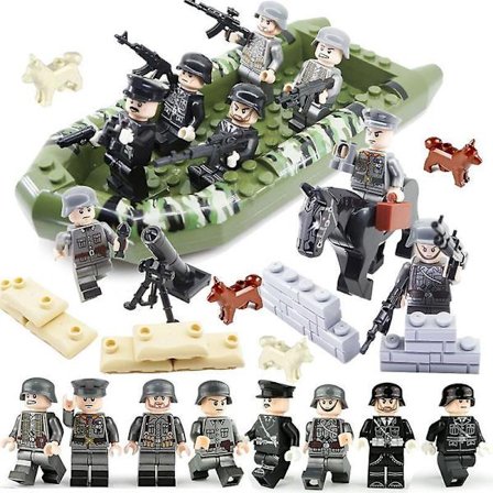 Military Building Blocks Officer Rubber Boat Police Dog War Horse Mortar Children Assembled Building Blocks