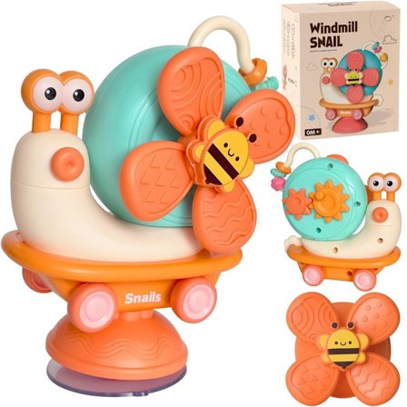 Väderkvarnssnäcka: Badleksak för barn, sugproppsleksak som snurrar, tecknad barnstol för 0-1 åringar, snigelbarnstol, fingerfärdighetsleksak.