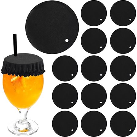 15-pakning Universal Drikkedeksel Scrunchie – Vaskbar Elastisk Drikkebeskytter med Sugerørhull, Polyester/Elastanbånd for Kopper & Glass – Svart