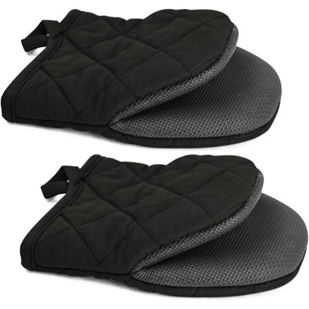 Mini Ovn Votter Mikrobølgeovn Votter Grydelapper Varmebestandige Neopren Bomuldshandsker Overflader Skridsikre Korte Ovn Votter, Sort 1 Par