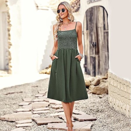 Halterneck ærmeløs sommer temperament pendler ensfarvet lang kjole