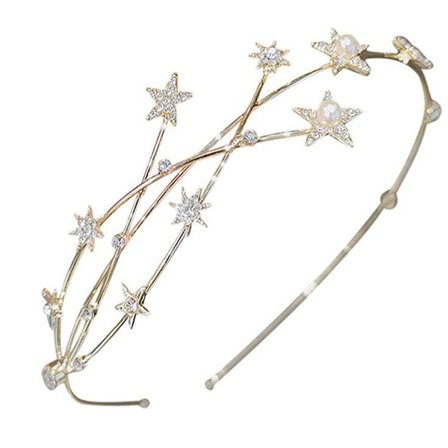 Stjärn Diadem - Strass - Pärlhår Brudhår Hårband Bröllop Håraccessoar för Kvinnor Bröllopsfest Gyllene Diadem Kvinnor Glitter
