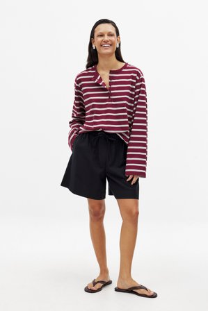 NA-KD Long Mid Waist Shorts - Tøj i linen - Sort - EU 32