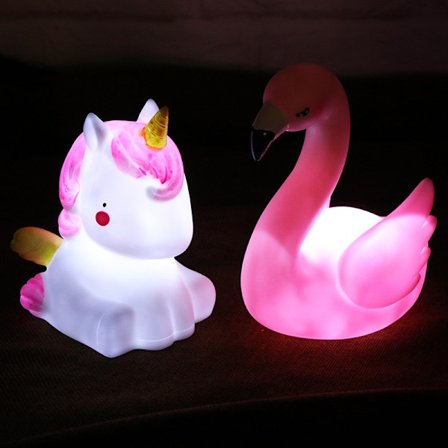 2 stk julegaver gir barn søte nattlys, babylys, babyromlys, nattbordslys, sovemiljø, nattlys, flamingoer, enhjørningleker og gaver til barn