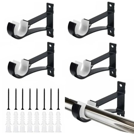 4-pakning gardinstangbraketter - Gardinkroker for 1 til 1,2 tommers gardinstenger, 11,5 x 6,5 cm (Svart)