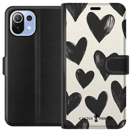 Kompatibel Tegnebogsetui til Xiaomi Xiaomi Mi 11 Lite Cactus and Friends - Bold Black Love Pattern