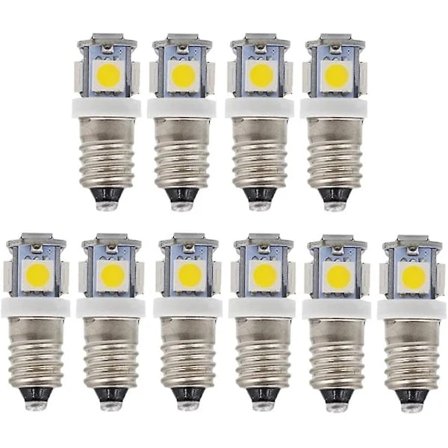 10 stk E10 6V Kaldhvit LED-lamper 5SMD 0.5W 50lm Lampe varmhvit[co]
