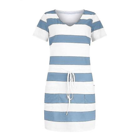 Kvinnor Klänning Sommar Casual Randig V-ringad Klänning A5 XL