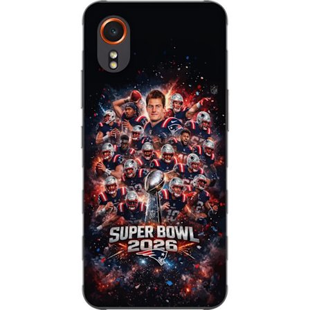 Kompatibel Mobilcover til Samsung Galaxy Xcover7 Super Bowl 2026 plakat med New England Patriots og NFL-pokal i eksplosiv sportsdesign
