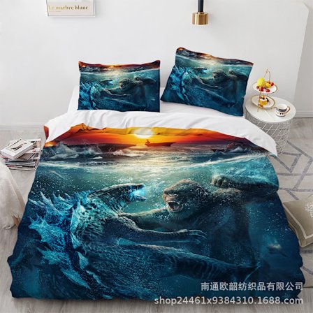 2025 Ny Godzilla Tecknad 3D-tryckt Sängkläder Tredelat Set 135*200