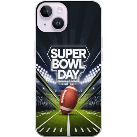 Yhteensopiva Puhelinkuori Apple iPhone 15 Super Bowl Day juliste, jossa amerikkalainen jalkapallo valaistuksella varustetulla areenalla dramaattisessa