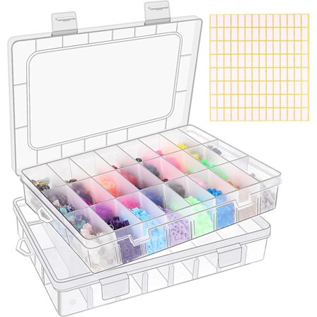 24 rum sorteringsboks til smådele, sæt med 2 små opbevaringsbokse, justerbar plastassorteringsboks, smådelsorganisator, gennemsigtig Sorti