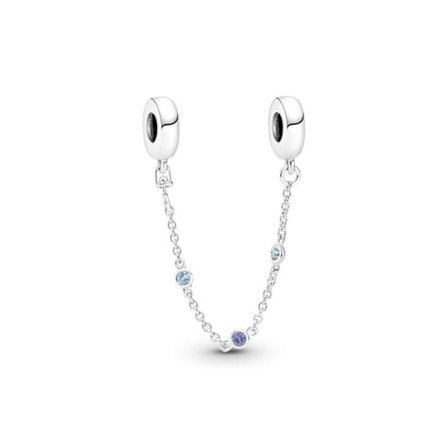 Pandora Hopeinen Turvaketju Kolmella Sinisellä Jalokivellä