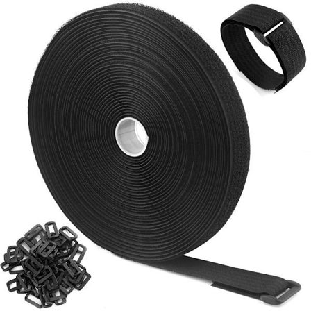 Velcro med spænder, 10m længde, Sort, 2cm bred