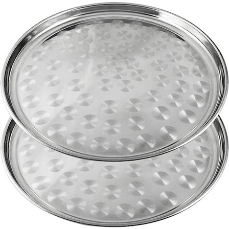 2x profesjonelt serveringsbrett i rustfritt stål, Ø 33 cm