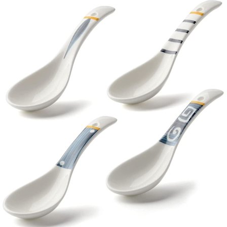 Keramiske asiatiske suppe skjeer sett med 4 japanske ramen suppe skjeer porselen (japansk stil)