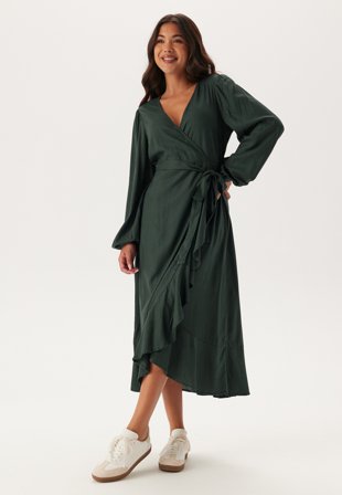 Happy Holly Puff Sleeve Viscose Wrap Dress Klær