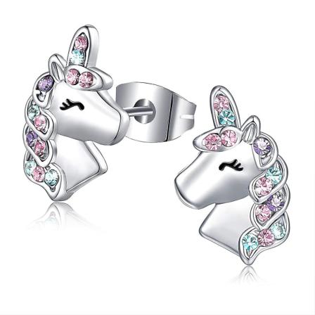 Silver Unicorn Örhängen För Flickor Allergivänligt Söt Cz